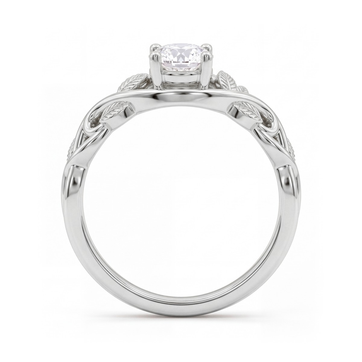 Ivy - forlovelsesring med rund moissanite og skuldre med bladranker