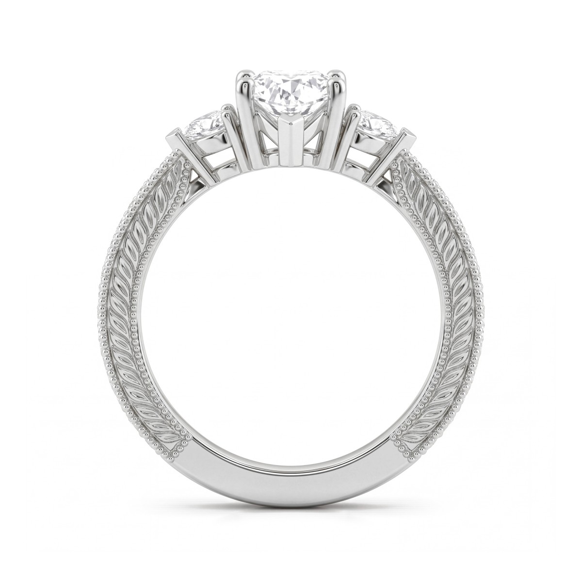 Cherie - ring med hjerteslipt moissanite og hjerteformede sidesteiner