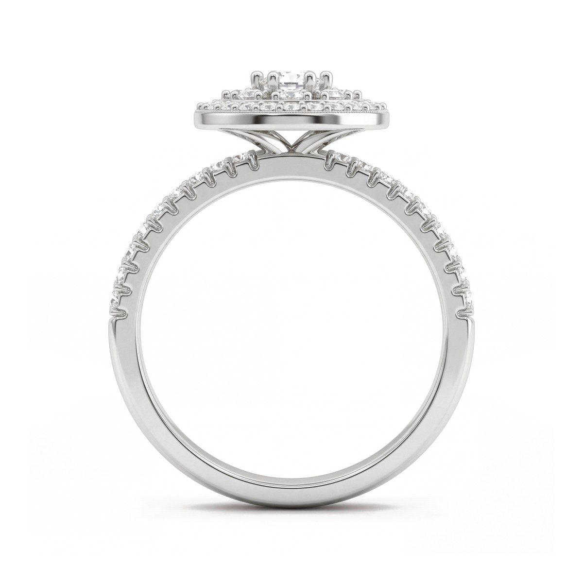 Corollina - ring med rund moissaniteklynge, halo og pavéfattede skuldre