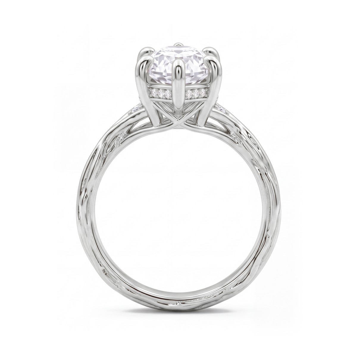 Hazel - ring med moissanite i marquiseslip og ringskinne formet som en tvinnet gren