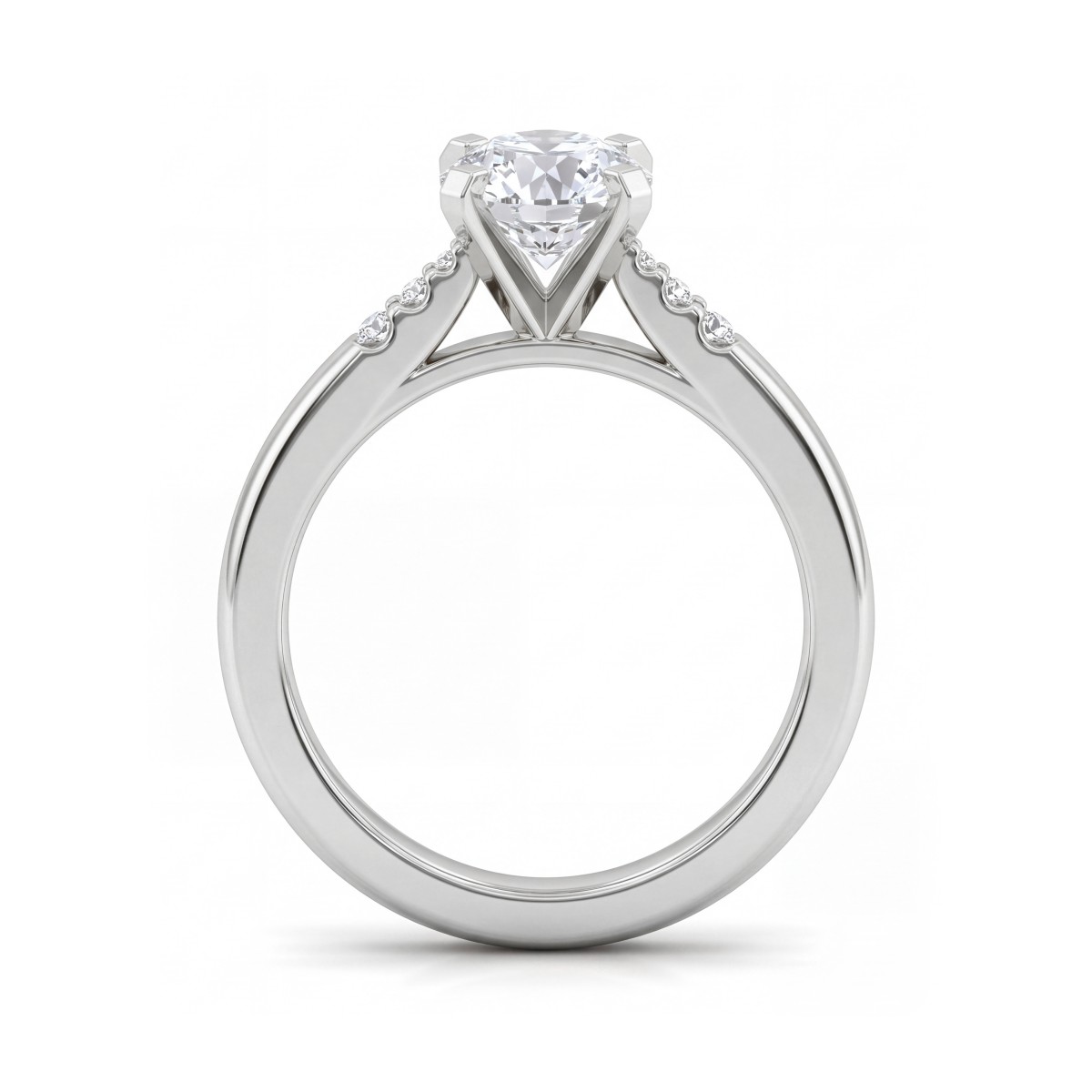 Melodie - ring med rund moissanite og sidesteiner i graderte størrelser