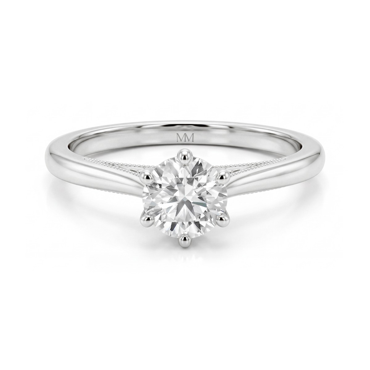 Lotella - forlovelsesring med rund moissanite og utskåret lotusformet kurvfatning