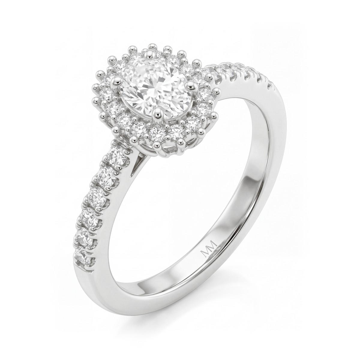 Soleil - haloring med oval moissanite og pavéfattet ringskinne