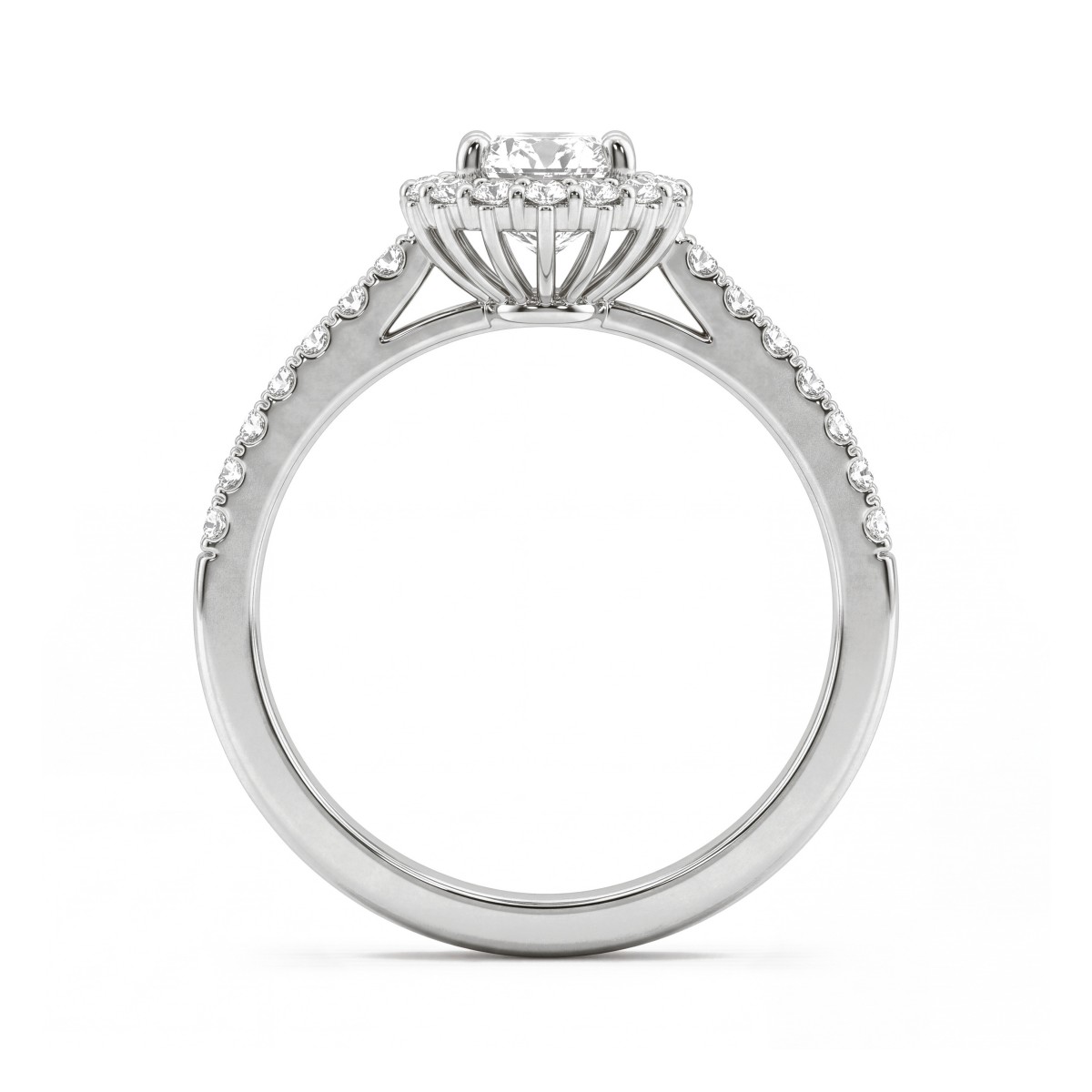 Soleil - haloring med oval moissanite og pavéfattet ringskinne