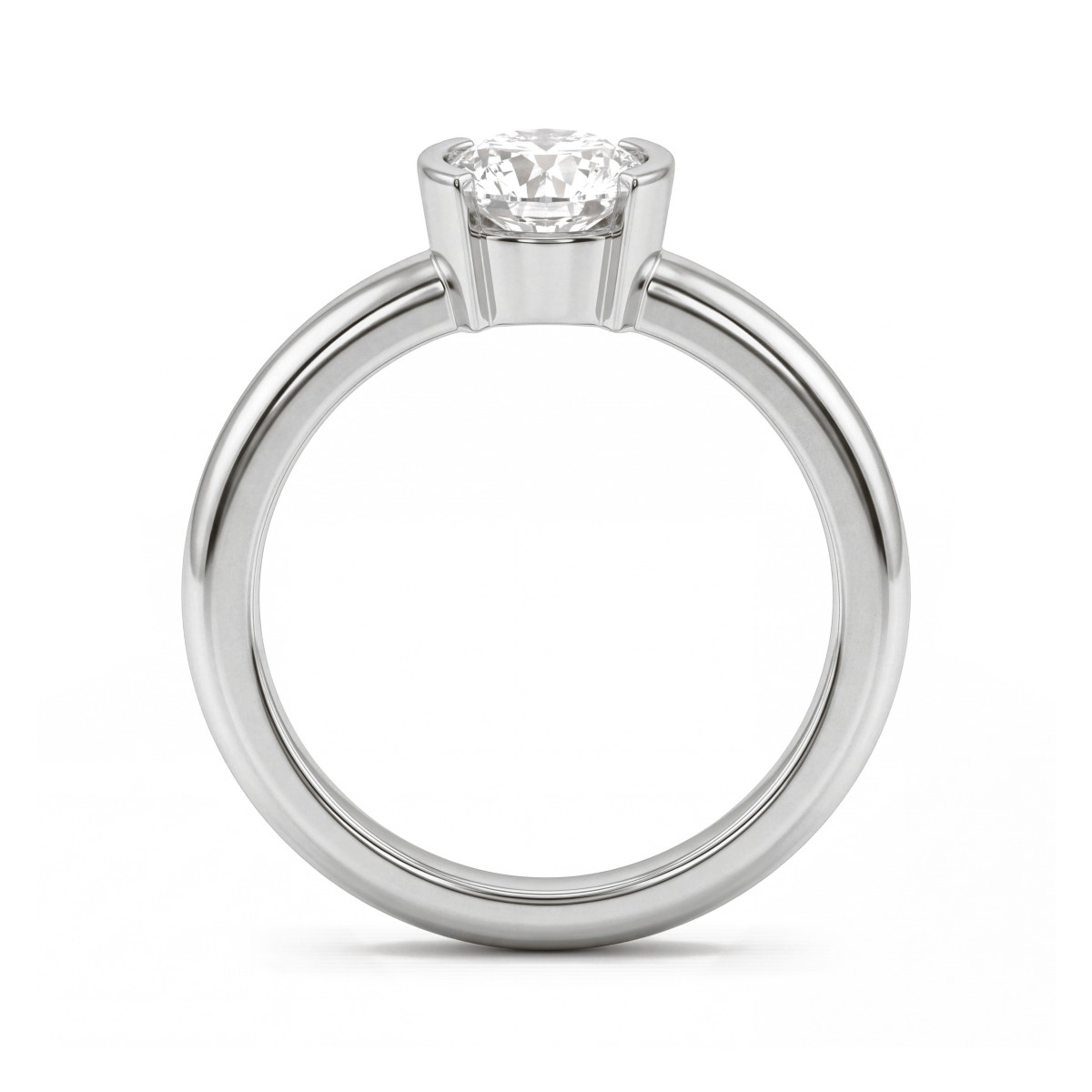Demi - ensteinsring med rund moissanite i halv sargfatning