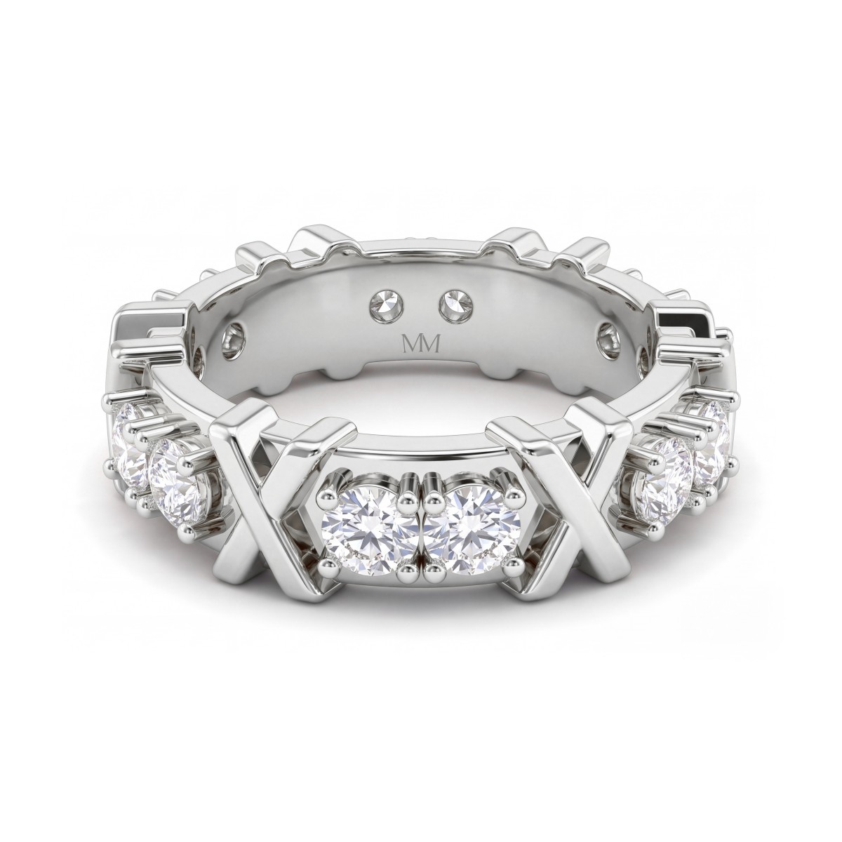 Duetta - alliansering med rund moissanite og X-motiver