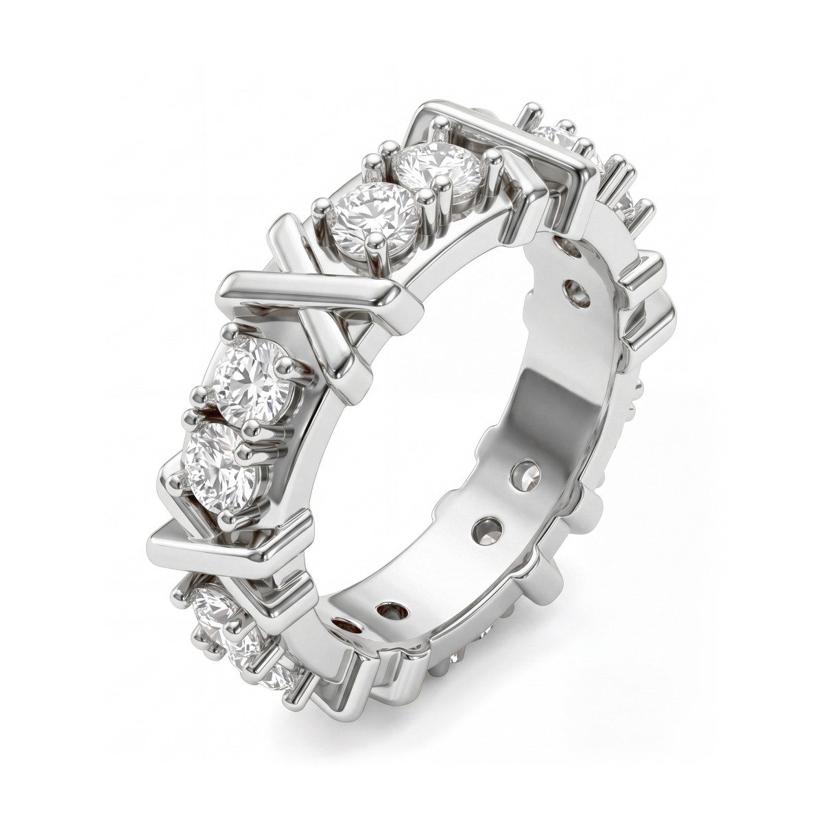 Duetta - alliansering med rund moissanite og X-motiver