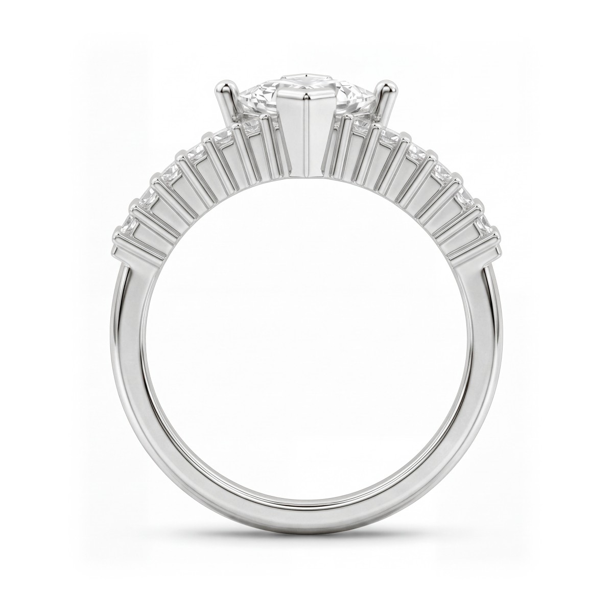 Princelle - art deco-ring med prinsesseslipt moissanite og skuldre med trinnvis plasserte baguetteslipte steiner