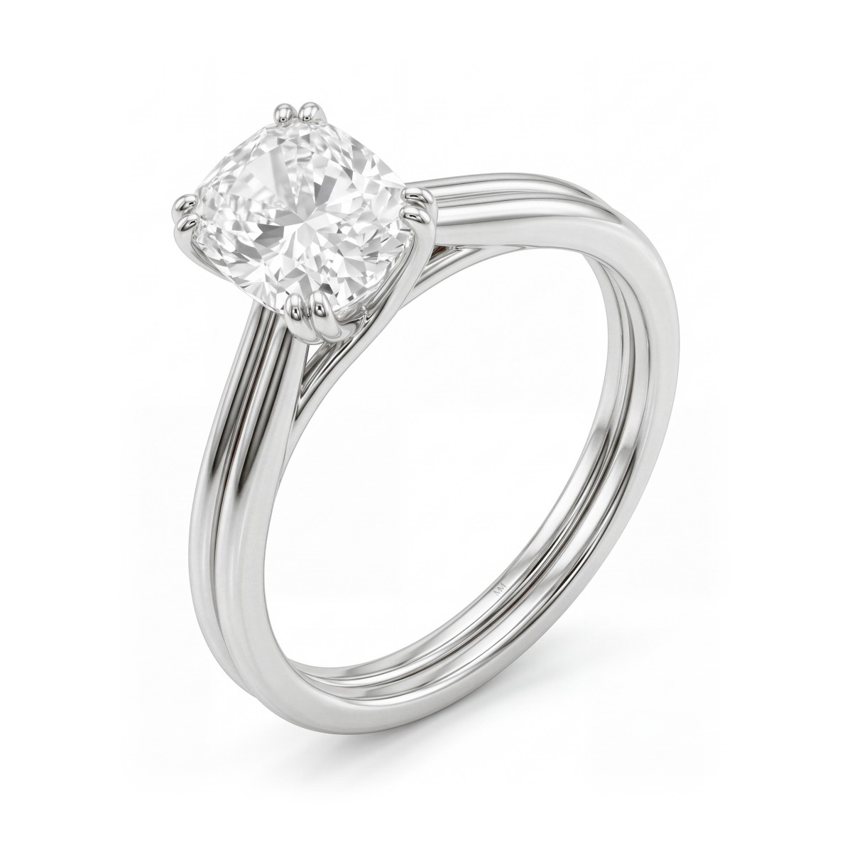 Entwine - forlovelsesring med puteslipt moissanite og kryssende dobbel ringskinne