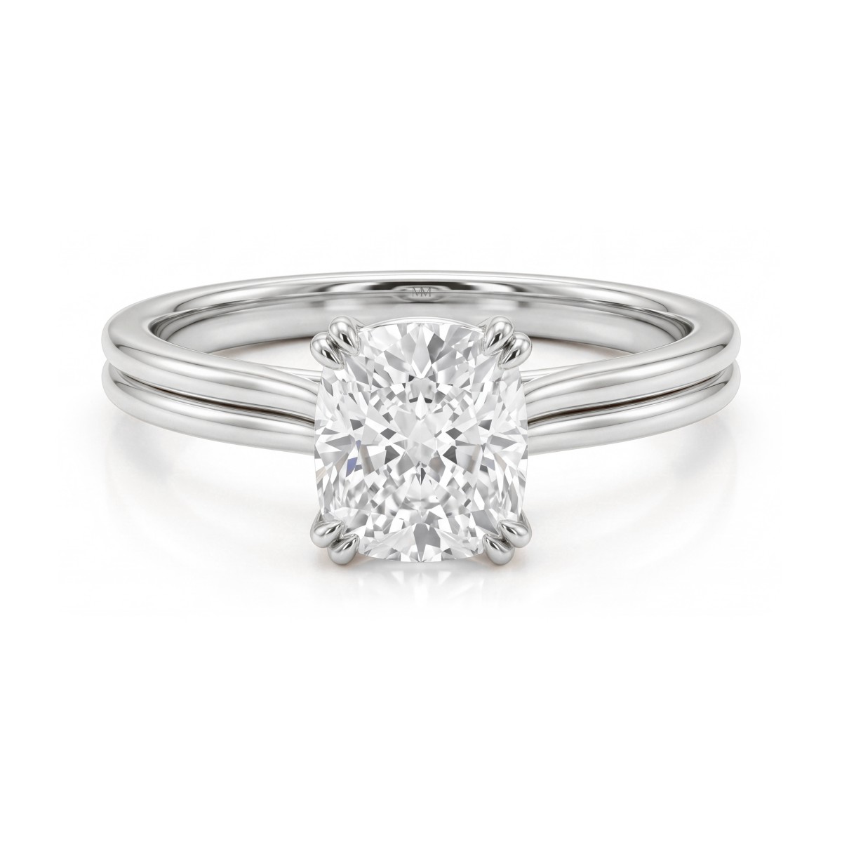 Entwine - forlovelsesring med puteslipt moissanite og kryssende dobbel ringskinne