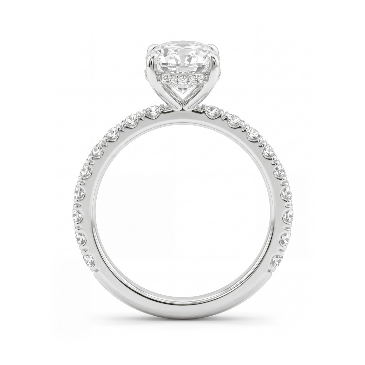 Moonveil - forlovelsesring med oval moissanite, skjult halo og pavé-ringskinne