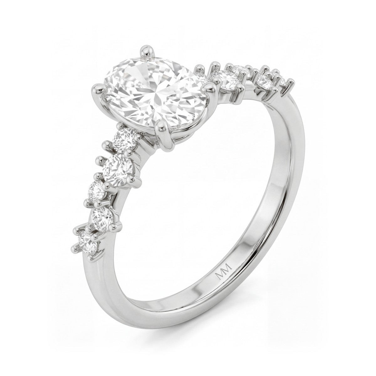 Constella - forlovelsesring med oval moissanite og spredte sidesteiner