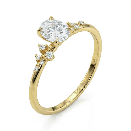 Ovaline - ring med oval moissanite og minimalistiske sidesteiner