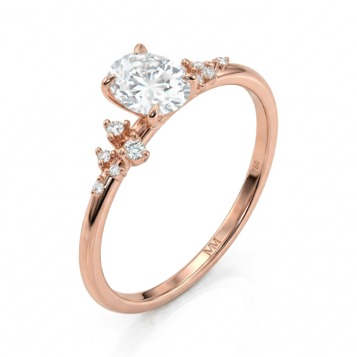 Ovaline - ring med oval moissanite og minimalistiske sidesteiner