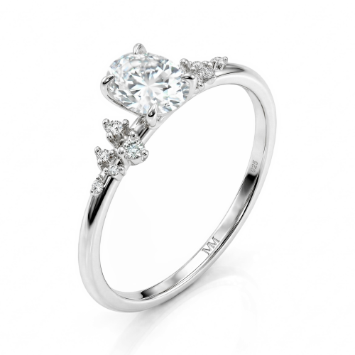 Ovaline - ring med oval moissanite og minimalistiske sidesteiner