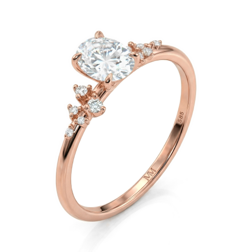 Ovaline - ring med oval moissanite og minimalistiske sidesteiner