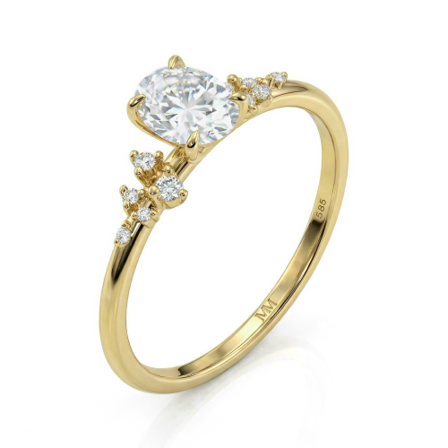 Ovaline - ring med oval moissanite og minimalistiske sidesteiner