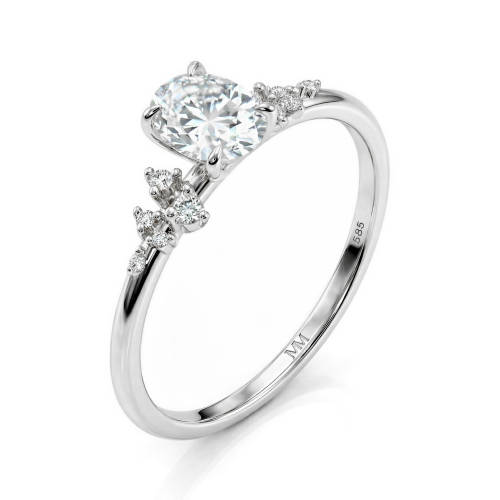 Ovaline - ring med oval moissanite og minimalistiske sidesteiner