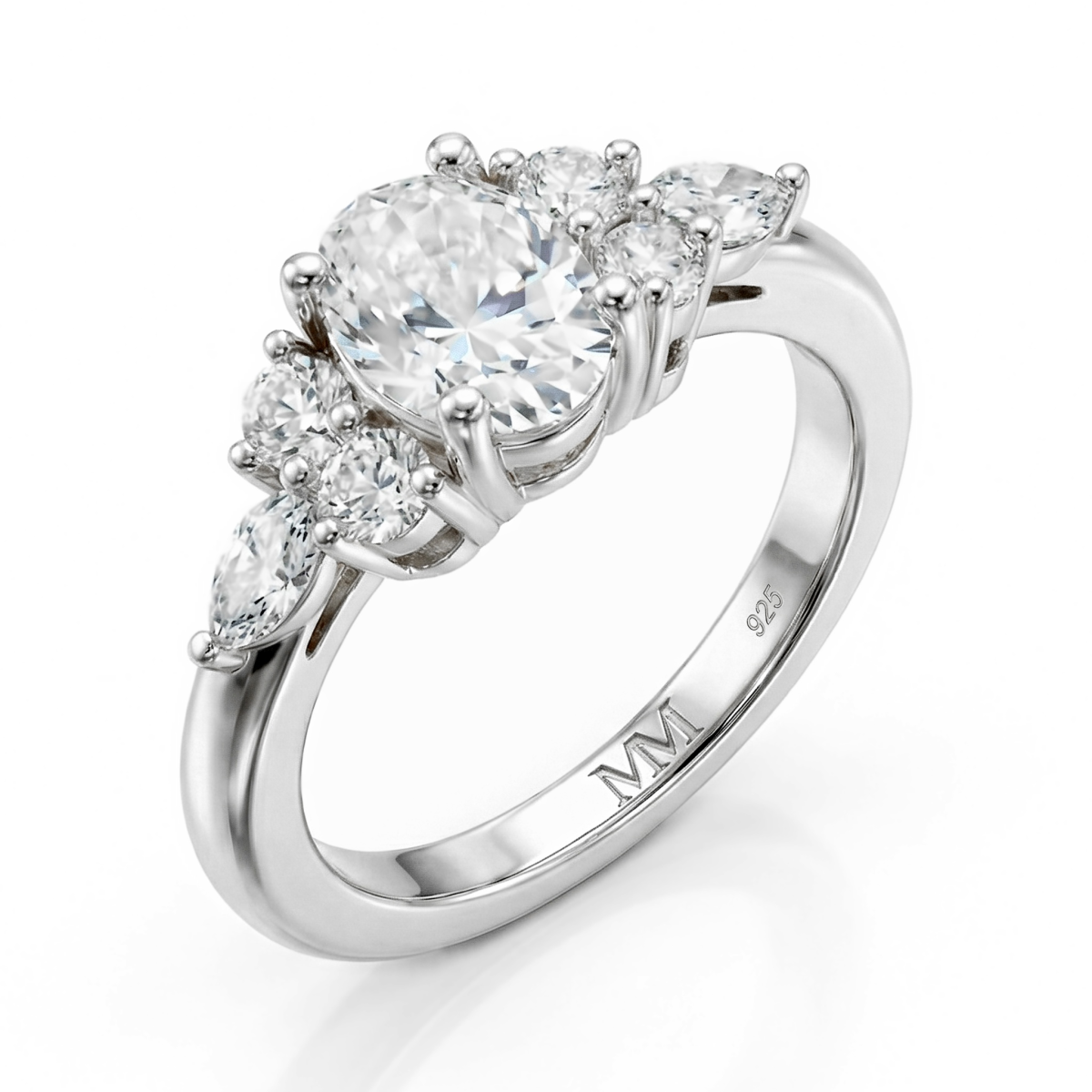 Lustrina - ring med oval moissanite og glitrende aksenter