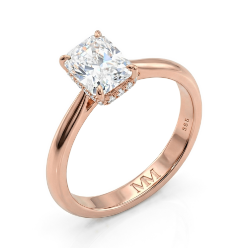 Luminara - ensteinsforlovelsesring med radiantslipt moissanite og skjult halo