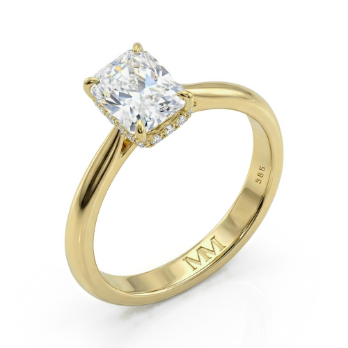 Luminara - ensteinsforlovelsesring med radiantslipt moissanite og skjult halo