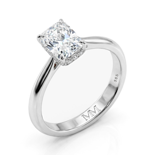 Luminara - ensteinsforlovelsesring med radiantslipt moissanite og skjult halo
