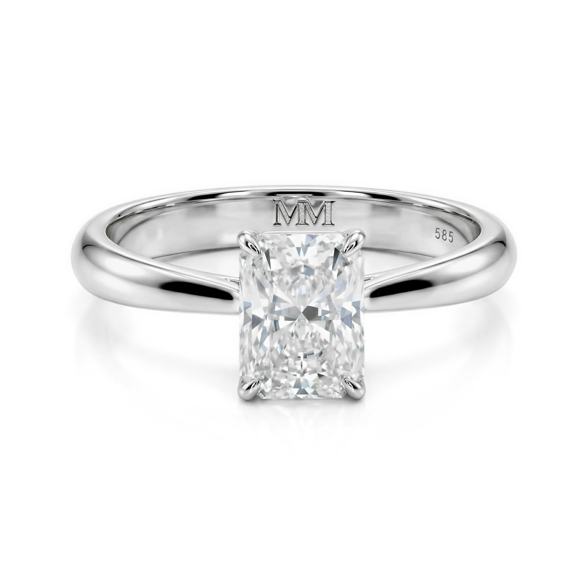 Luminara - ensteinsforlovelsesring med radiantslipt moissanite og skjult halo