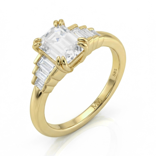 Rectanglo - ring med smaragdslipt moissanite og baguetteslipte aksentsteiner