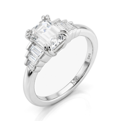 Rectanglo - ring med smaragdslipt moissanite og baguetteslipte aksentsteiner