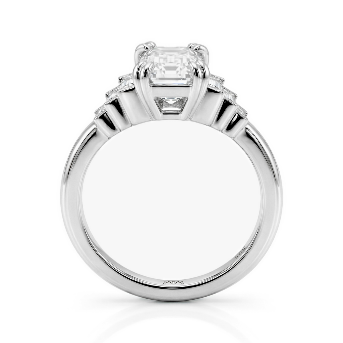 Rectanglo - ring med smaragdslipt moissanite og baguetteslipte aksentsteiner