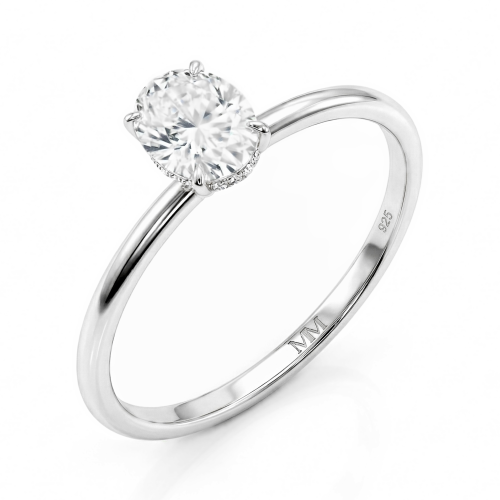 Mystique - ensteinsring med ovalslipet moissanite og skjult halo | wedfit