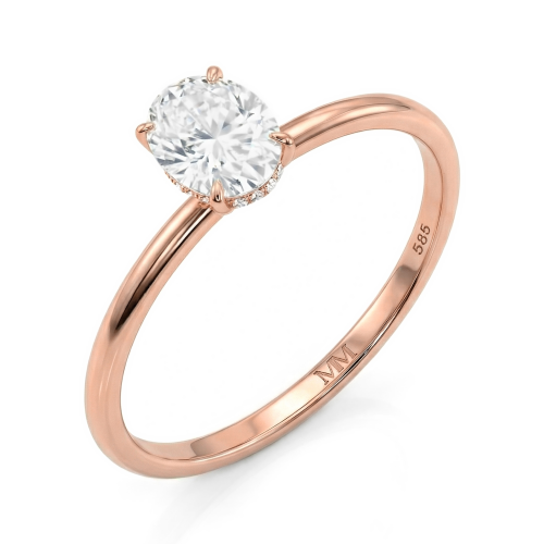 Mystique - ensteinsring med ovalslipet moissanite og skjult halo | wedfit