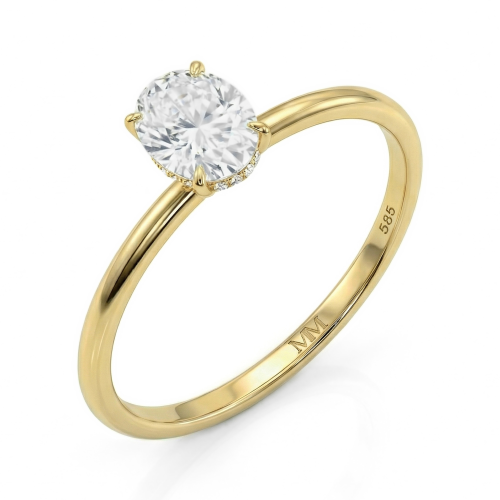 Mystique - ensteinsring med ovalslipet moissanite og skjult halo | wedfit