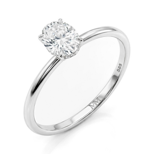 Mystique - ensteinsring med ovalslipet moissanite og skjult halo | wedfit