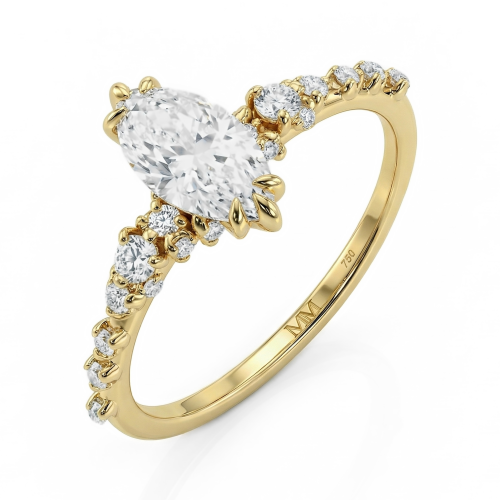 Elegante - ring med marquiseslipt moissanite og vintageinspirerte minimalistiske sidesteiner