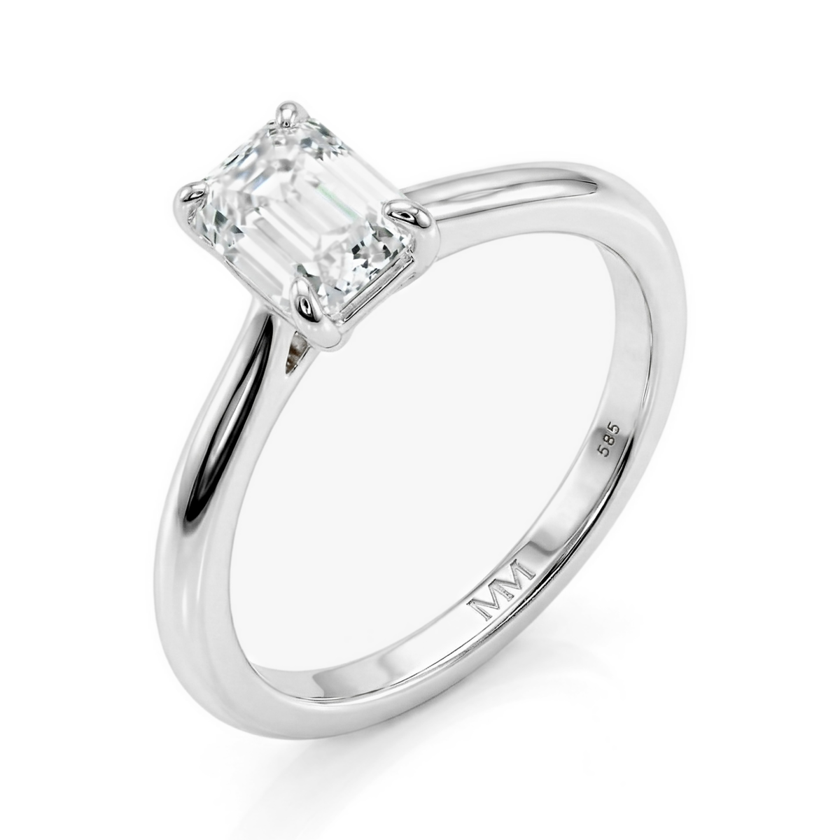 Elysium - ensteinsring med moissanite i smaragdslip | My Moissanite