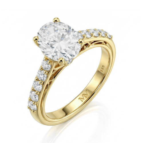 Fiorenza - tidløs ring med moissanite, pavé-ringskinne og galleridetalj