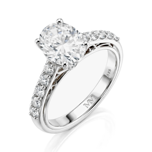Fiorenza - tidløs ring med moissanite, pavé-ringskinne og galleridetalj