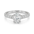Fiorenza - tidløs ring med moissanite, pavé-ringskinne og galleridetalj