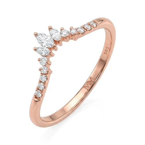 Serenella - giftering med moissanitesteiner med marquiseslip og runde moissanitesteiner