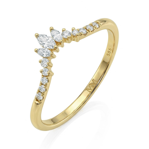 Serenella - giftering med moissanitesteiner med marquiseslip og runde moissanitesteiner