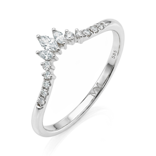 Serenella - giftering med moissanitesteiner med marquiseslip og runde moissanitesteiner