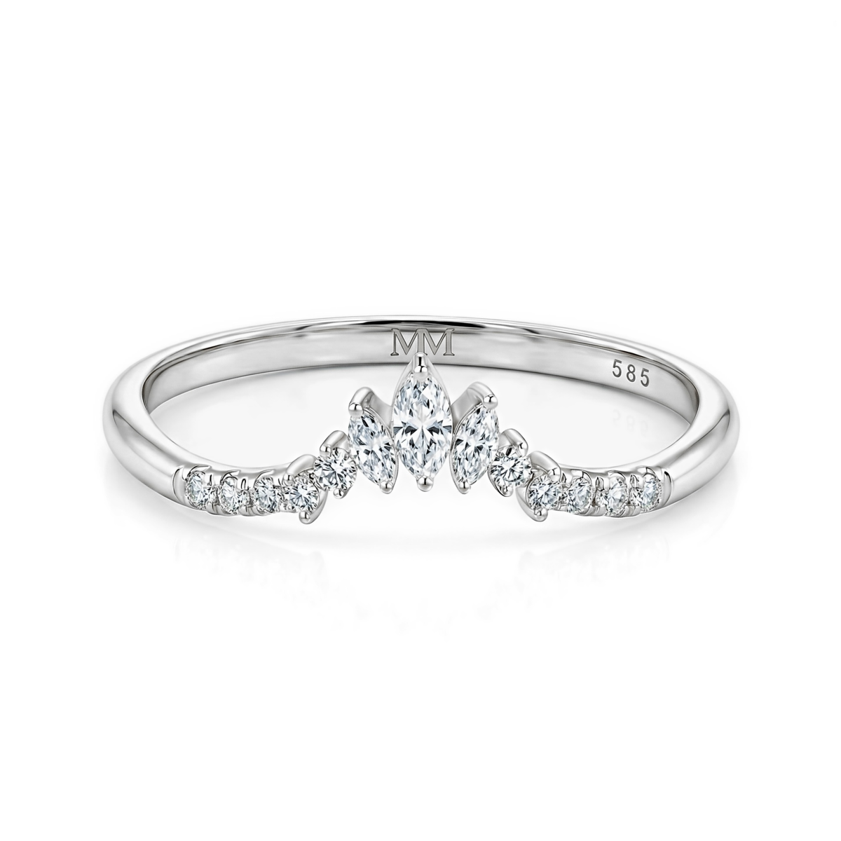 Serenella - giftering med moissanitesteiner med marquiseslip og runde moissanitesteiner