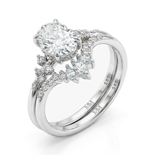Ethereal Elegance Set - Ovaline & Serenella brudesett med moissanite og marquiseslipte aksentsteiner Ethereal Elegance Set - Ovaline & Serenella brudesett med moissanite og marquiseslipte aksentsteiner
