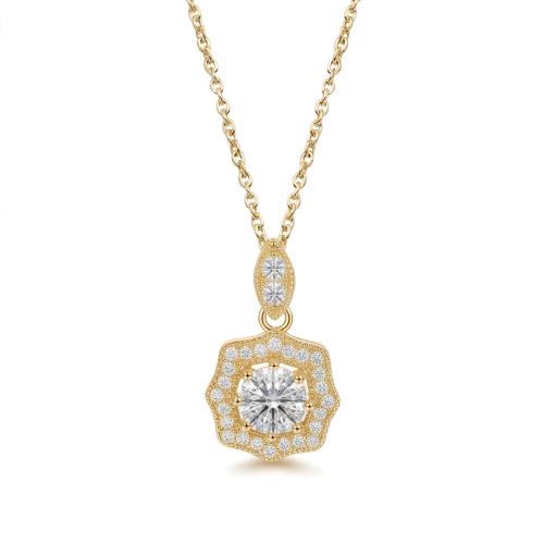 Octavia - vintage-inspirert anheng med moissanite og halo-utsmykning