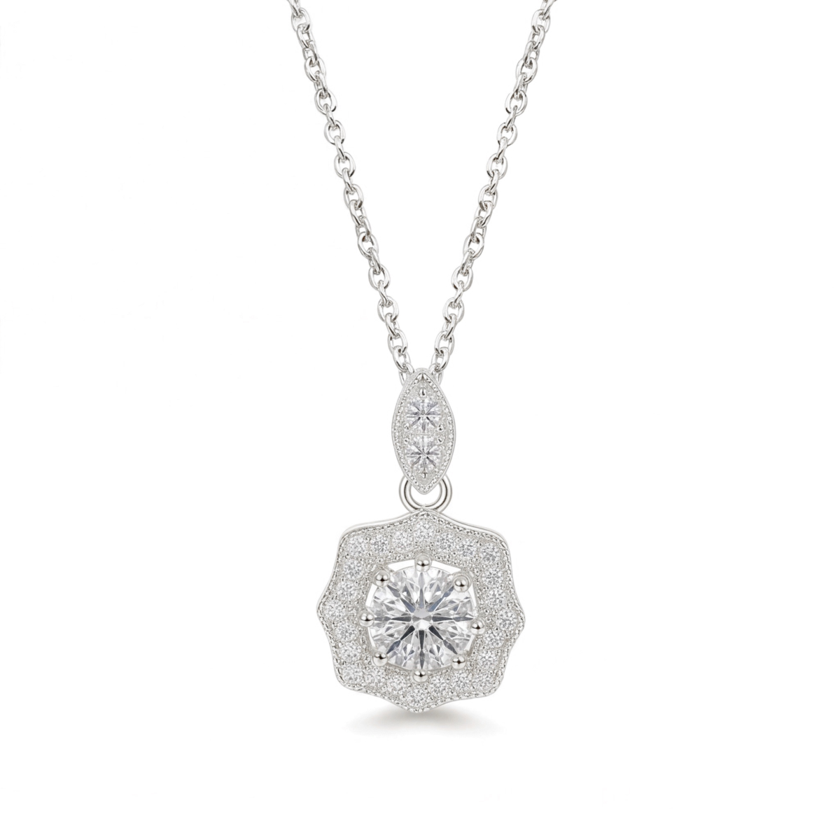 Octavia - vintage-inspirert anheng med moissanite og halo-utsmykning