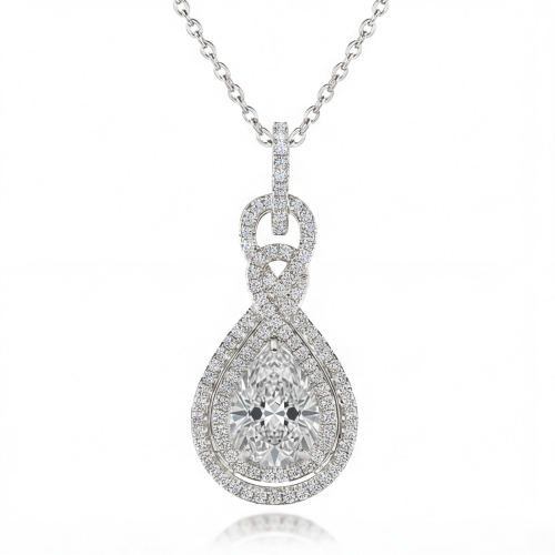 Pearla - anheng med dråpeformet moissanite i et design med dobbel halo