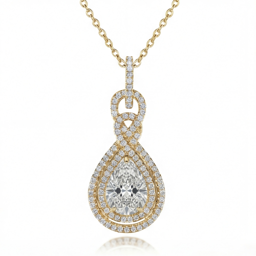 Pearla - anheng med dråpeformet moissanite i et design med dobbel halo