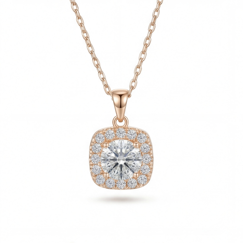 Haloette - moissanite-anheng med en komplett halo som detalj