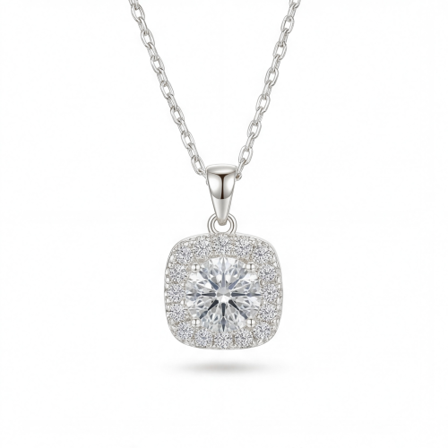 Haloette - moissanite-anheng med en komplett halo som detalj